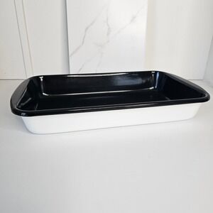 Chantal Enamel on Steel Roasting Pan Black White Art 60-22 Made in Austria 14in